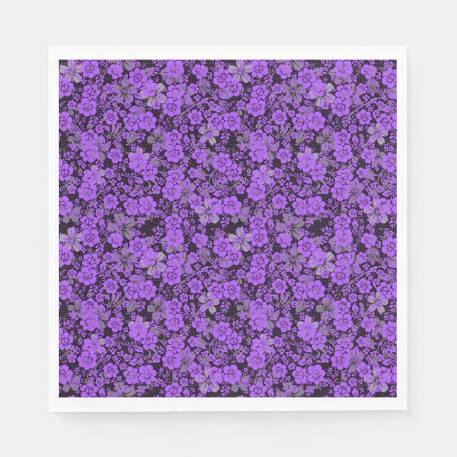 Floral pattern 15.Purple.b Black BG Napkin (Front)