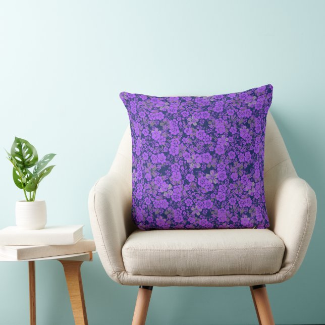 Floral pattern 15.Purple.b DBlue BG Cushion (Chair)