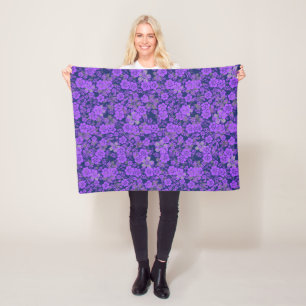 Floral pattern 15.Purple.b DBlue BG Fleece Blanket