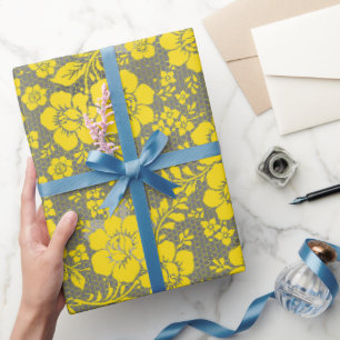 Floral pattern 15.Yellow.b Grey BG Wrapping Paper