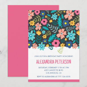 Floral Pattern 28th birthday invitations Pink