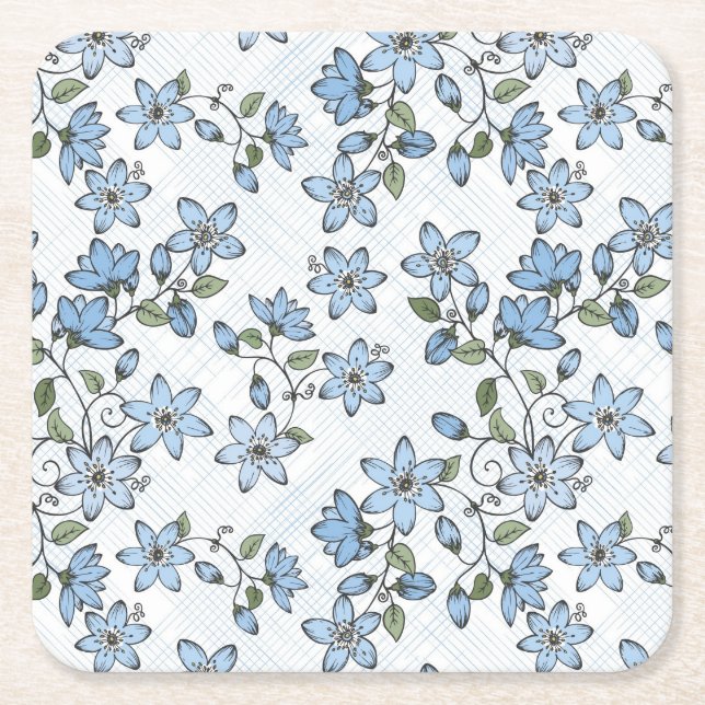 Floral pattern 2 2 square paper coaster (Front)