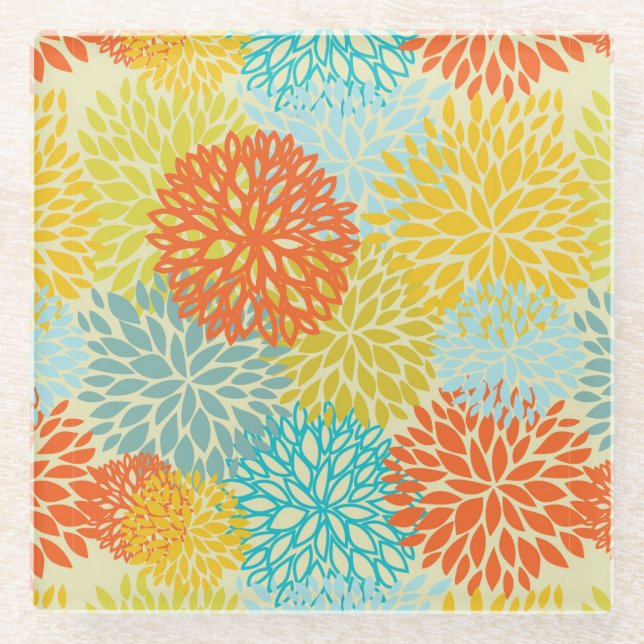 Floral pattern 3 glass coaster (Front)