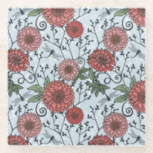 Floral pattern 3 glass coaster