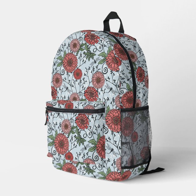 Floral pattern 3 printed backpack (Back Corner Right)