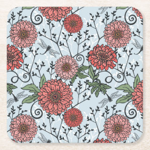 Floral pattern 3 square paper coaster
