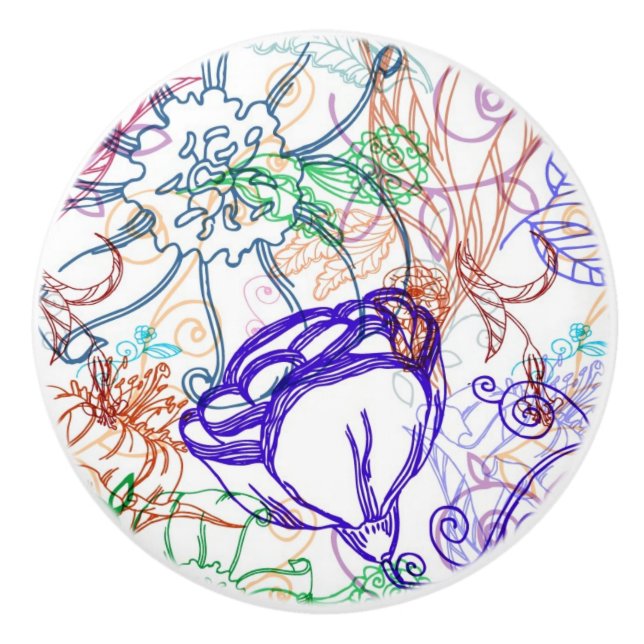 Floral Pattern 5 Ceramic Knob (Front)