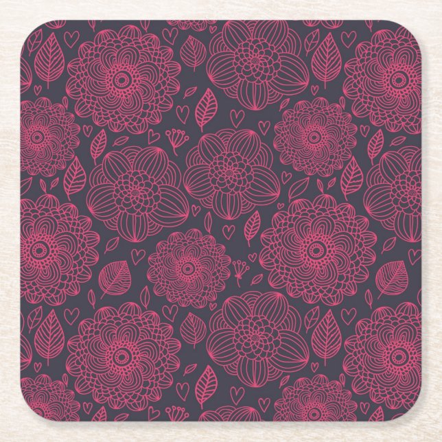 Floral Pattern 5 Square Paper Coaster (Front)