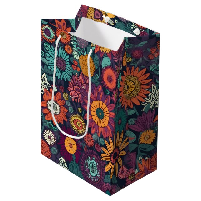 Floral Pattern, A Bouquet of Colourful Flowers Medium Gift Bag (Front Angled)