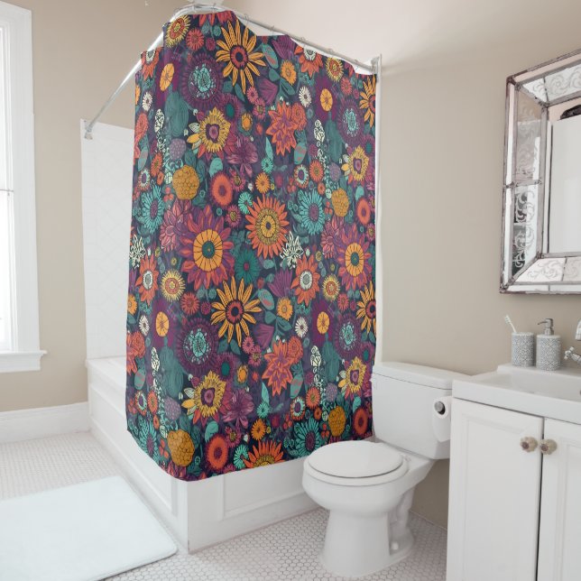 Floral Pattern, A Bouquet of Colourful Flowers Shower Curtain (In Situ)