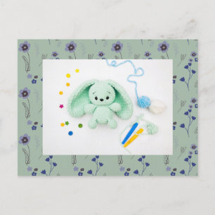 Floral Pattern and Crochet Bunny Postcard