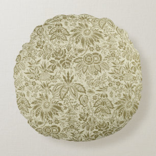 Floral Pattern Antique Damask Paisley Round Cushion