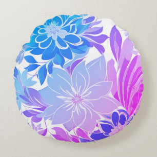Floral Pattern, Aqua, Blue, Purple , Pink  Round Cushion