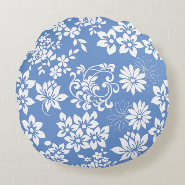 Floral pattern.b L Blue BG Round Cushion (Front)