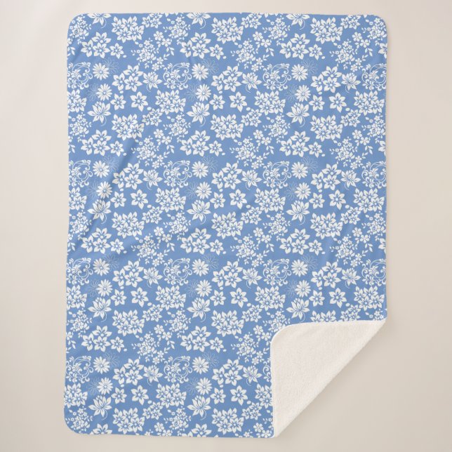 Floral pattern.b L Blue BG Sherpa Blanket (Front)