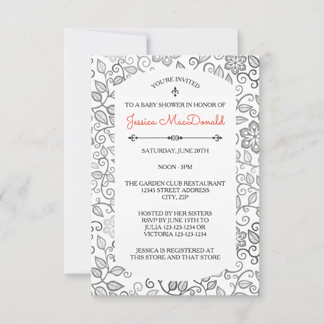 Floral Pattern B&W - 3x5 Baby Shower Invitation (Front)