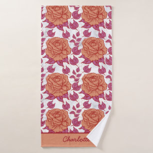 Floral pattern big blossom with personalised name bath towel