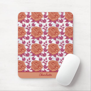 Floral pattern big blossom with personalised name  mouse pad