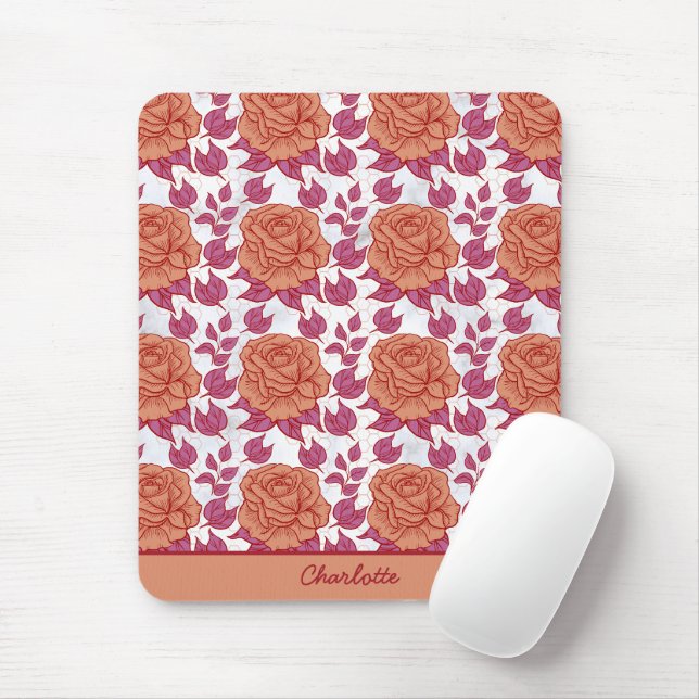 Floral pattern big blossom with personalised name  mouse pad (With Mouse)