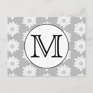 Floral Pattern, Black and White Custom Monogram. Postcard