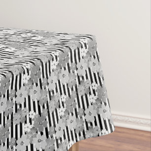 Floral pattern black and white retro striped tablecloth