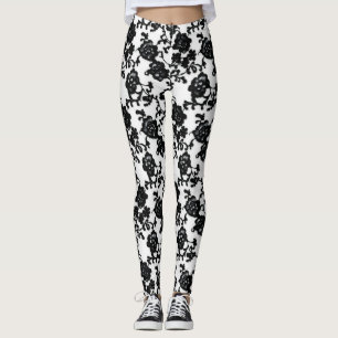 Floral Pattern Black Lace Leggings