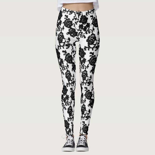 Floral Pattern Black Lace Leggings (Front)