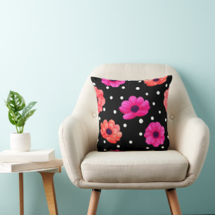 Floral Pattern Black Pillow
