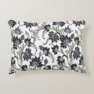 Floral Pattern Black+Tan Decorative Cushion