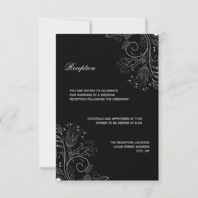 Floral Pattern Black/White - Reception Invitation (Front)