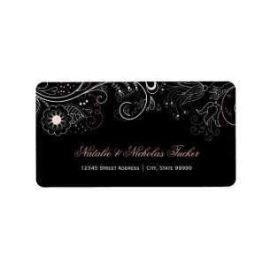 Floral Pattern Black with Tulip - Address Labels