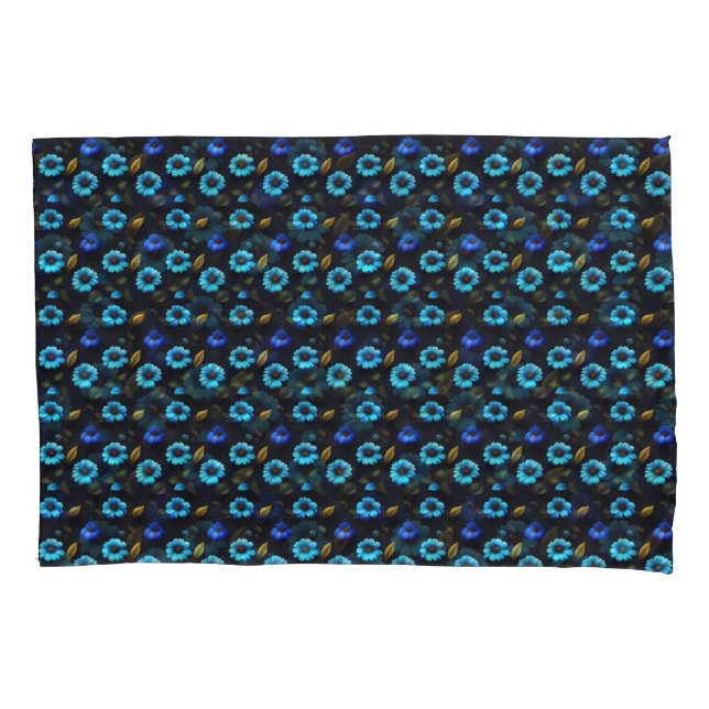 Floral pattern blue flowers pillowcase (Front-Left)