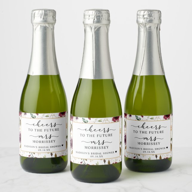 Floral Pattern Cheers Bridal Shower Favour Sparkling Wine Label (Bottles)