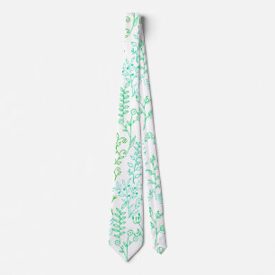 Floral Pattern classic Green tone A02. White BG Tie