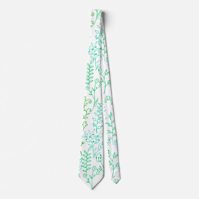 Floral Pattern classic Green tone A02. White BG Tie (Front)