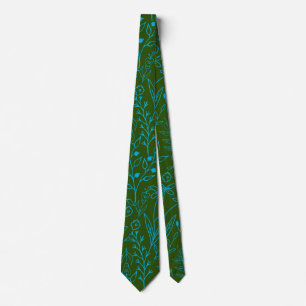Floral Pattern classic mono tone Blue.A07 D Green Tie