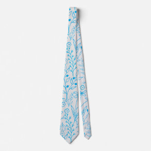Floral Pattern classic mono tone Blue.A07 OfWhite  Tie