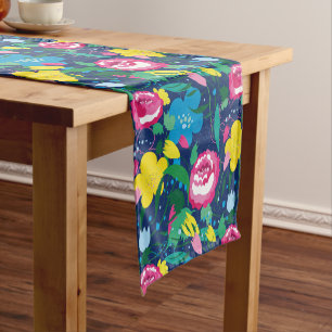 Floral pattern Colorful bouquet Tulips Roses. Short Table Runner
