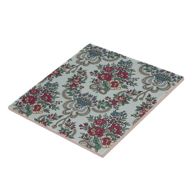 Floral Pattern Colourful Trendy Flowers and Leaves Ceramic Tile (Side)