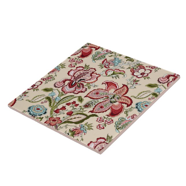 Floral Pattern Colourful Trendy Flowers Pink Green Ceramic Tile (Side)