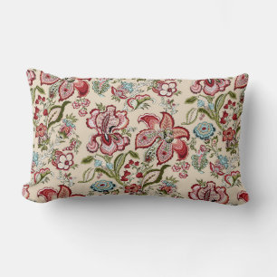 Floral Pattern Colourful Trendy Flowers Pink Green Lumbar Cushion