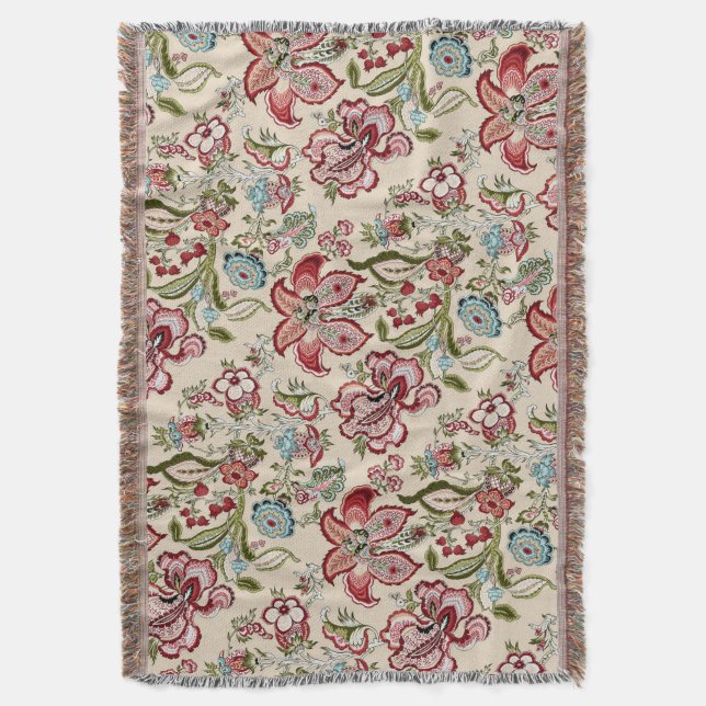 Floral Pattern Colourful Trendy Flowers Pink Green Throw Blanket (Front Vertical)