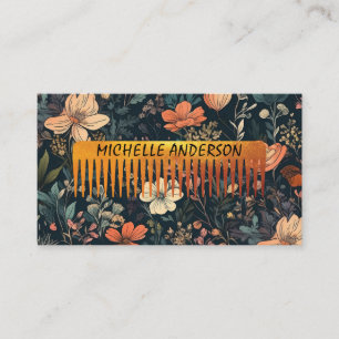 Floral Pattern Comb Hair Stylist Business Card