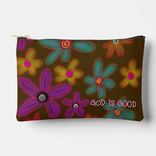 Floral Pattern Custom Name Brown  Accessory Pouch (Front)