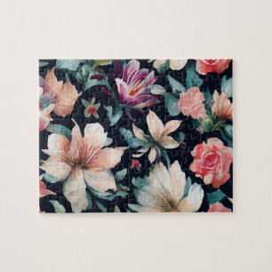Floral Pattern Cute Pastel Colours Flowers Jigsaw Puzzle