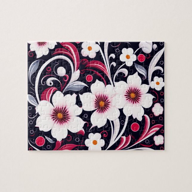 Floral Pattern Cute White Flowers Jigsaw Puzzle (Horizontal)