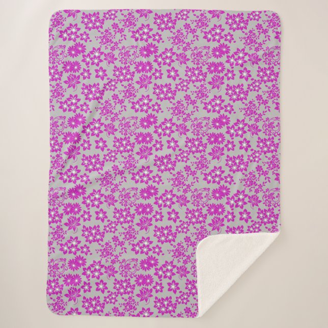 Floral pattern D02.pink.b Grey BG Sherpa Blanket (Front)