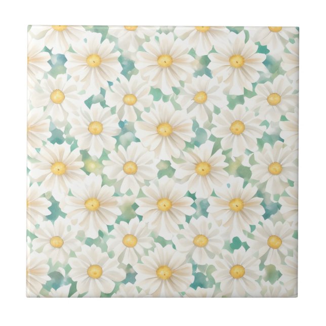 Floral Pattern Daisy Flowers Ceramic Tile (Front)