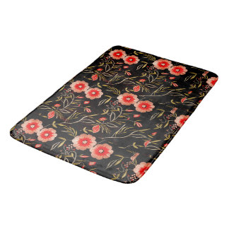 Floral Pattern Dark Background Pink Green red Bath Mat