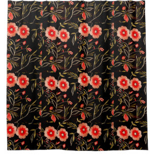 Floral Pattern Dark Background Pink Green red Shower Curtain